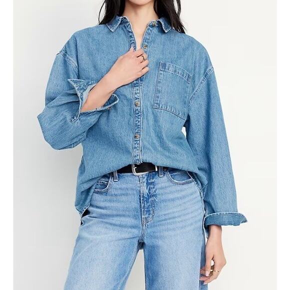 Old Navy Women’s Large Tall Oversized Boyfriend Denim Shirt NWT - Picture 4 of 6